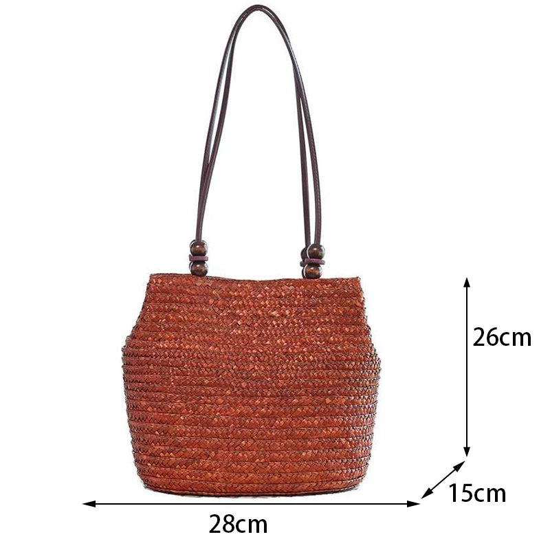 Casual Straw Woven Shoulder Bags For Women Wicker Handbags Handmade Summer Beach Bag Female Travel Large Capacity Rattan Totes