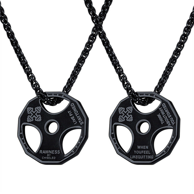 Amazon European and American New Fitness Barbell Dumbbell Accessories Stainless Steel Necklace Men's Pendant Cross-Border Jewelry
