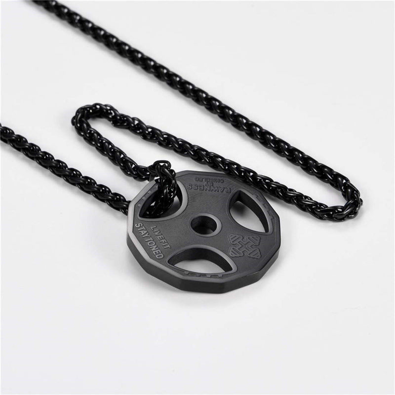 Amazon European and American New Fitness Barbell Dumbbell Accessories Stainless Steel Necklace Men's Pendant Cross-Border Jewelry