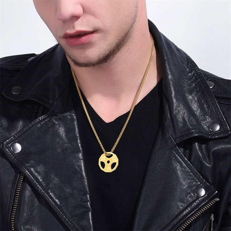 Amazon European and American New Fitness Barbell Dumbbell Accessories Stainless Steel Necklace Men's Pendant Cross-Border Jewelry