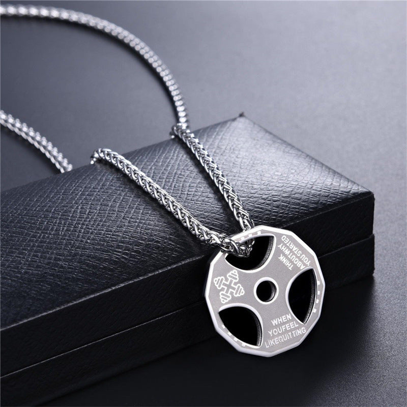 Amazon European and American New Fitness Barbell Dumbbell Accessories Stainless Steel Necklace Men's Pendant Cross-Border Jewelry