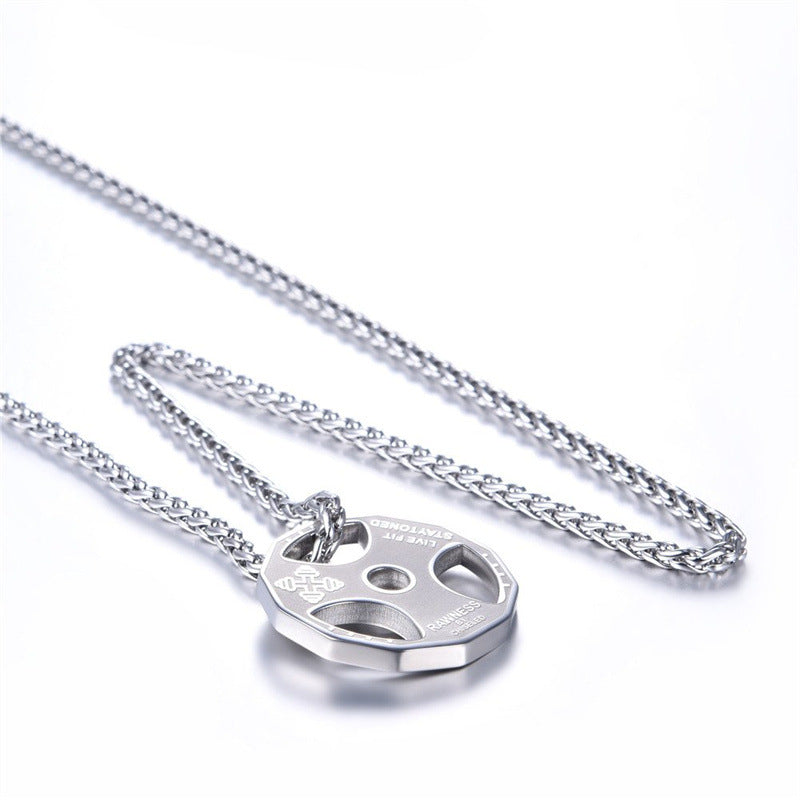Amazon European and American New Fitness Barbell Dumbbell Accessories Stainless Steel Necklace Men's Pendant Cross-Border Jewelry