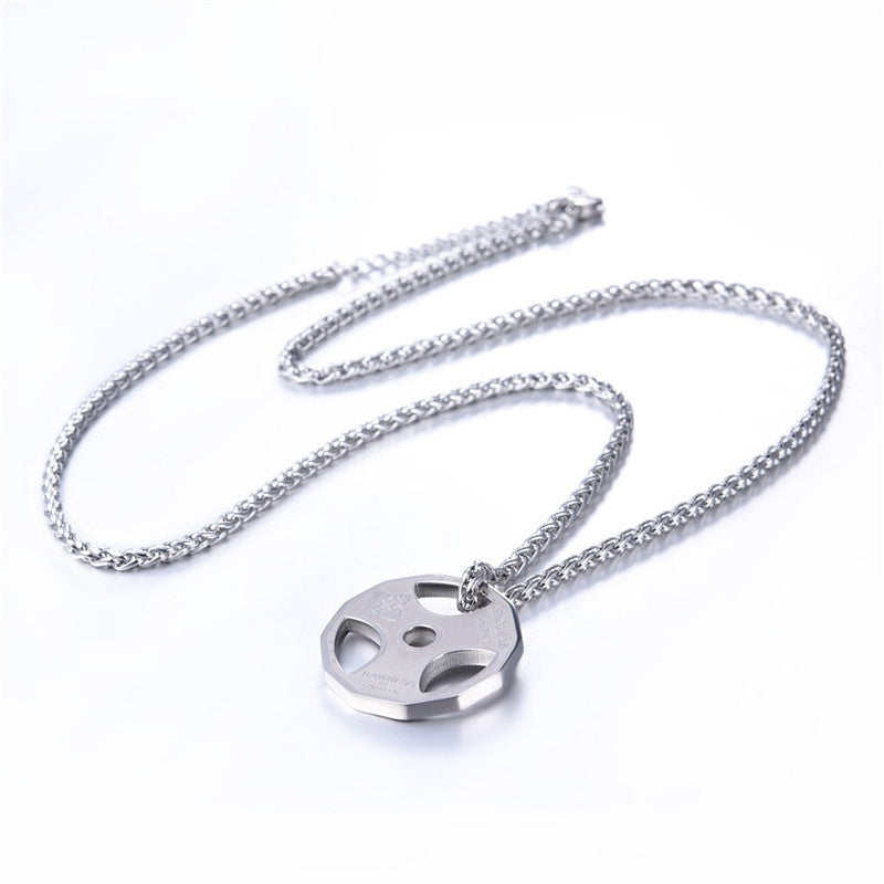 Amazon European and American New Fitness Barbell Dumbbell Accessories Stainless Steel Necklace Men's Pendant Cross-Border Jewelry