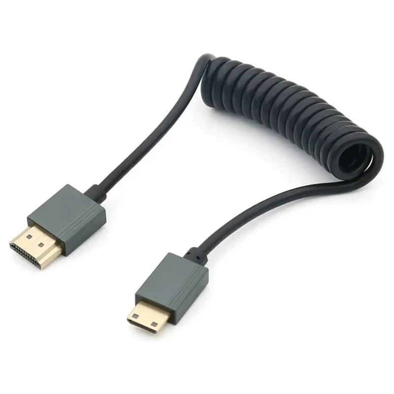 1M Portable 8K UHD Coiled Cable Mini/Micro HDMI-compatible Stretch Spring Cord for PC Laptop Tablet Camera DV Monitor HDTV