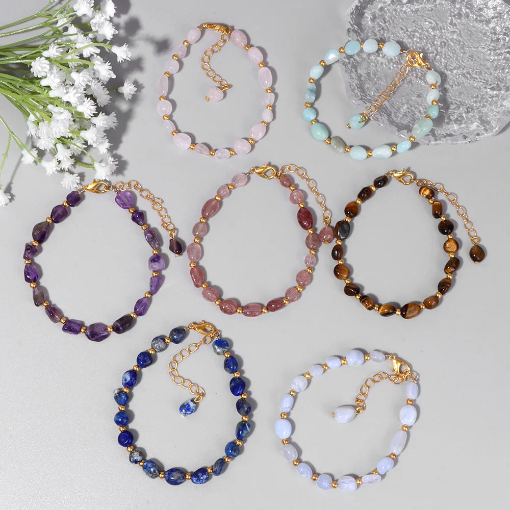 Natural Stone Lapis Lazuli Beads Bracelet Irregular Chip Stone Adjustable Bracelets Tiger Eye Agates Bangles Women Fine Jewelry