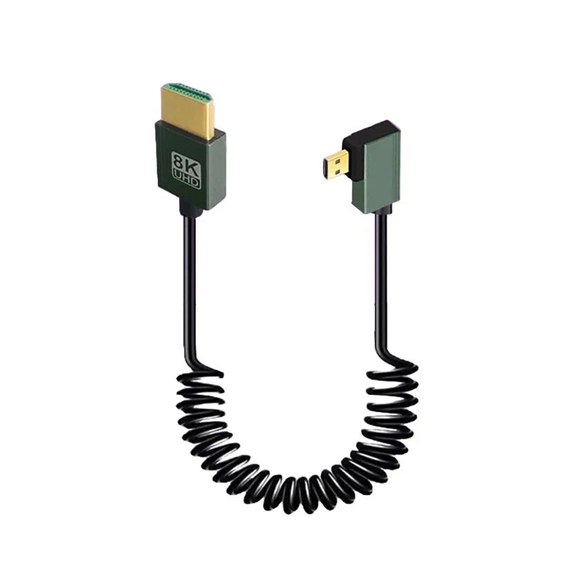 1M Portable 8K UHD Coiled Cable Mini/Micro HDMI-compatible Stretch Spring Cord for PC Laptop Tablet Camera DV Monitor HDTV