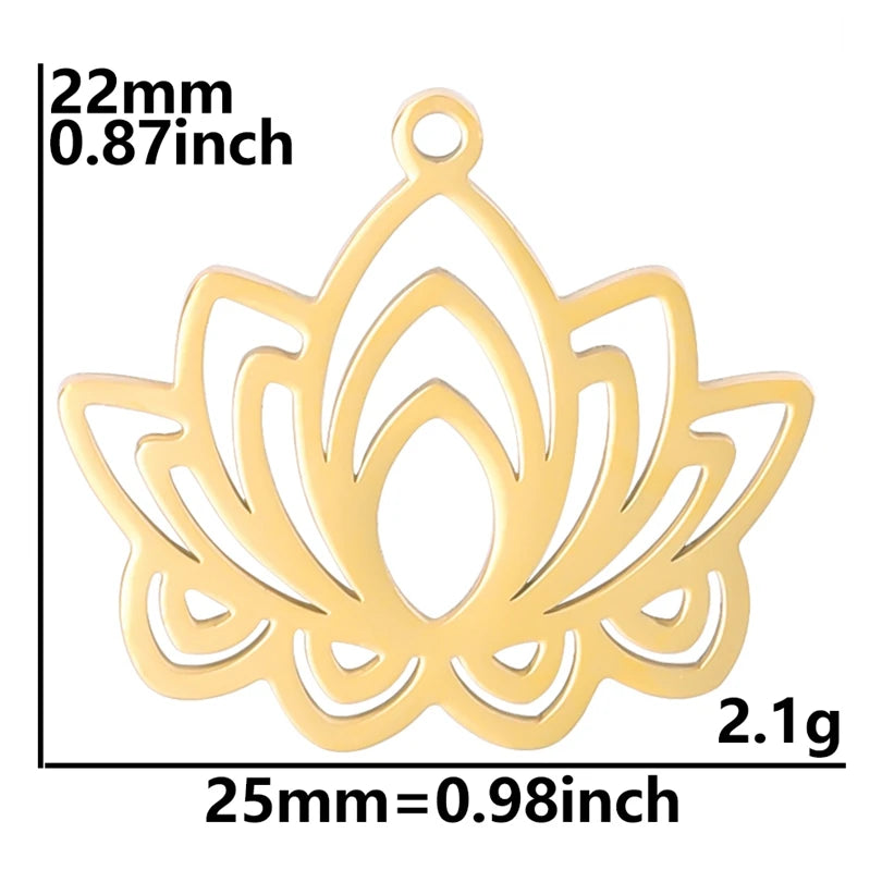 5pcs/Lot 18k Real Gold Plated Rose Lotus Bulk Charms For Jewelry Making Supplies DIY Sunflower Pendants Stainless Steel Charm