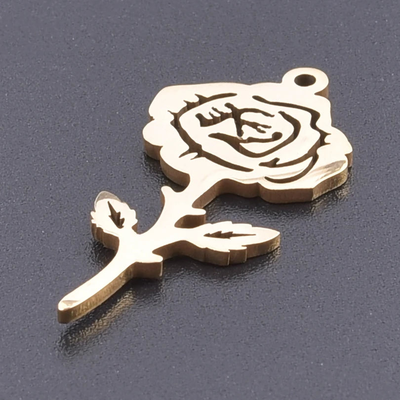 5pcs/Lot 18k Real Gold Plated Rose Lotus Bulk Charms For Jewelry Making Supplies DIY Sunflower Pendants Stainless Steel Charm