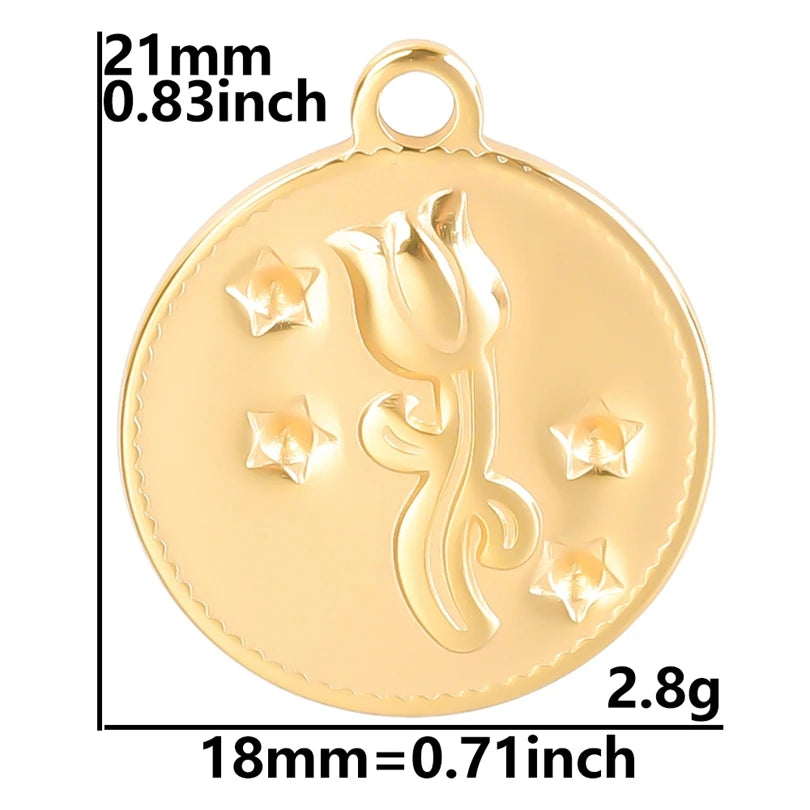 5pcs/Lot 18k Real Gold Plated Rose Lotus Bulk Charms For Jewelry Making Supplies DIY Sunflower Pendants Stainless Steel Charm
