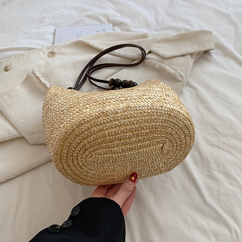 Casual Straw Woven Shoulder Bags For Women Wicker Handbags Handmade Summer Beach Bag Female Travel Large Capacity Rattan Totes