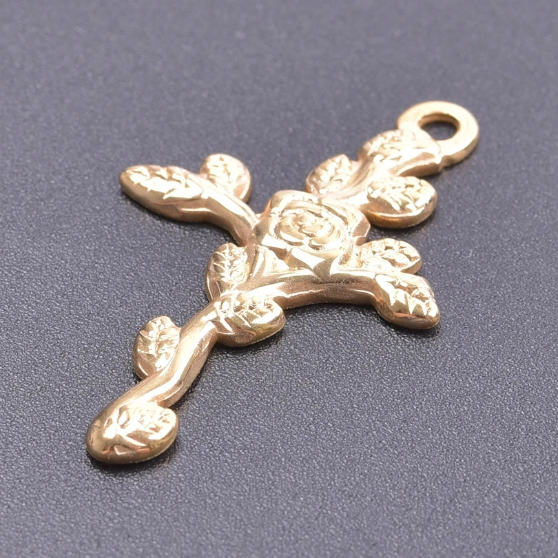 5pcs/Lot 18k Real Gold Plated Rose Lotus Bulk Charms For Jewelry Making Supplies DIY Sunflower Pendants Stainless Steel Charm