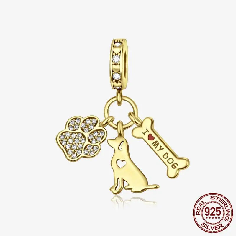 925 Sterling Silver Gold Heart Plated Dangle Charm for Original Bracelet Beads Jewelry DIY Birthday Gift for Women plata de ley
