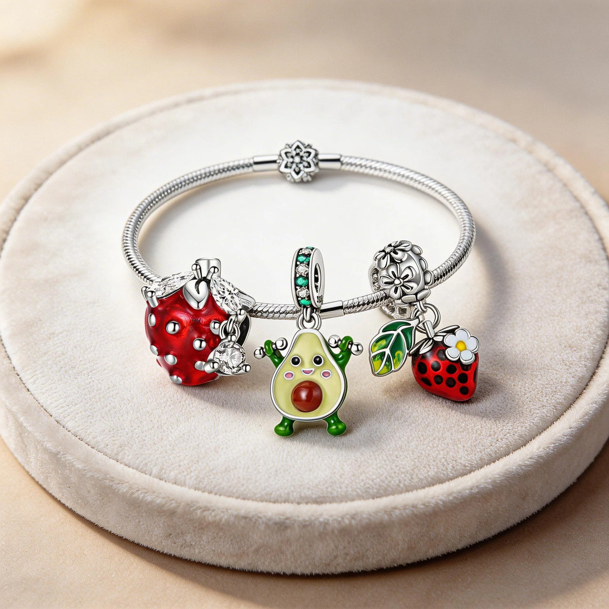 925 Sterling Silver  Strawberries,  Charms Pendant with Cubic Zirconia,Fit DIY bracelet necklace Gift for Her,Colgante Plata