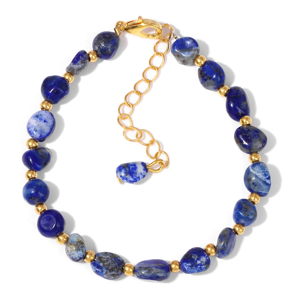 Natural Stone Lapis Lazuli Beads Bracelet Irregular Chip Stone Adjustable Bracelets Tiger Eye Agates Bangles Women Fine Jewelry
