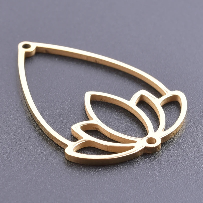 5pcs/Lot 18k Real Gold Plated Rose Lotus Bulk Charms For Jewelry Making Supplies DIY Sunflower Pendants Stainless Steel Charm
