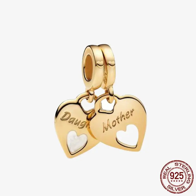 925 Sterling Silver Gold Heart Plated Dangle Charm for Original Bracelet Beads Jewelry DIY Birthday Gift for Women plata de ley
