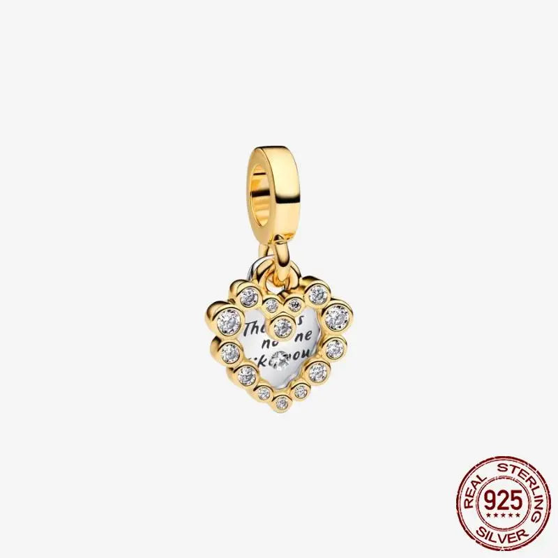 925 Sterling Silver Gold Heart Plated Dangle Charm for Original Bracelet Beads Jewelry DIY Birthday Gift for Women plata de ley