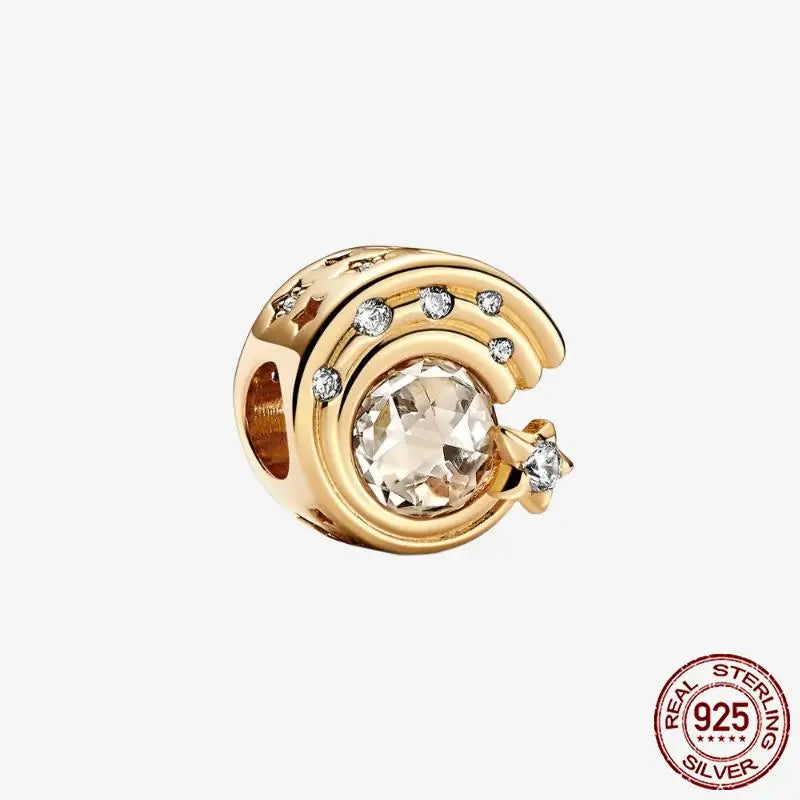 925 Sterling Silver Gold Heart Plated Dangle Charm for Original Bracelet Beads Jewelry DIY Birthday Gift for Women plata de ley