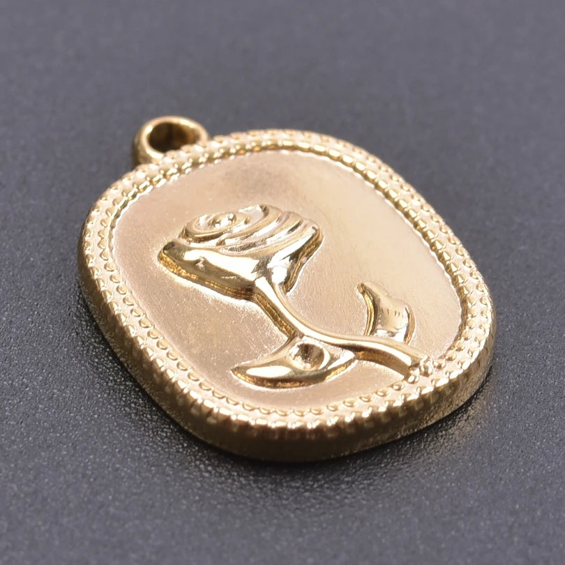 5pcs/Lot 18k Real Gold Plated Rose Lotus Bulk Charms For Jewelry Making Supplies DIY Sunflower Pendants Stainless Steel Charm