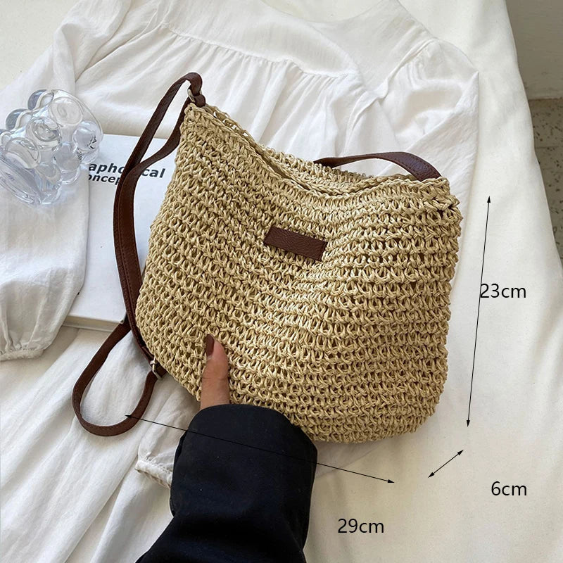 Casual Straw Woven Shoulder Bags For Women Wicker Handbags Handmade Summer Beach Bag Female Travel Large Capacity Rattan Totes