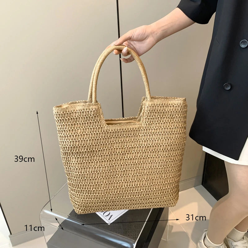 Casual Straw Woven Shoulder Bags For Women Wicker Handbags Handmade Summer Beach Bag Female Travel Large Capacity Rattan Totes