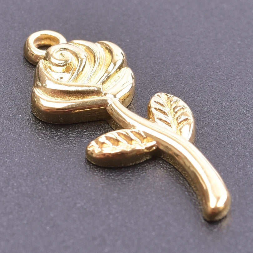 5pcs/Lot 18k Real Gold Plated Rose Lotus Bulk Charms For Jewelry Making Supplies DIY Sunflower Pendants Stainless Steel Charm