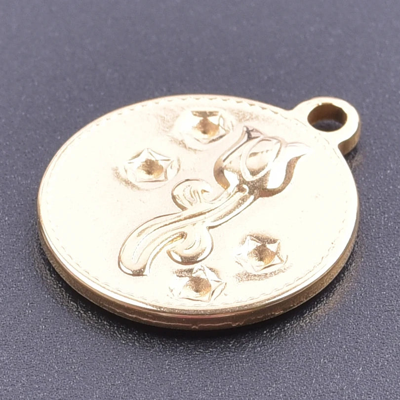 5pcs/Lot 18k Real Gold Plated Rose Lotus Bulk Charms For Jewelry Making Supplies DIY Sunflower Pendants Stainless Steel Charm