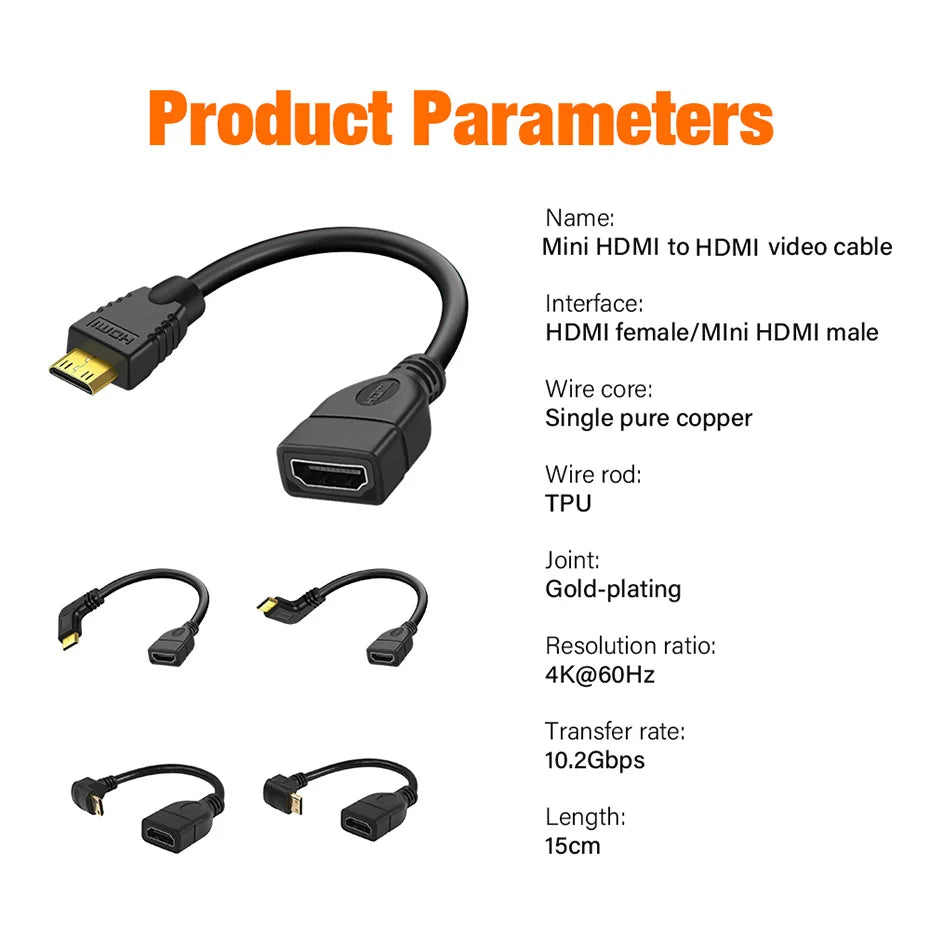 Mini HDMI To Female HDMI Extension Cable 90 Degree Elbow Adapter For TV Box/Stick Camera PS4 PS5 Xbox 4K 2K Converter Short Wire