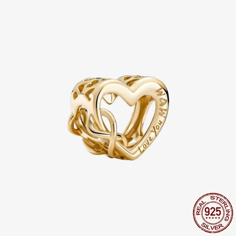 925 Sterling Silver Gold Heart Plated Dangle Charm for Original Bracelet Beads Jewelry DIY Birthday Gift for Women plata de ley