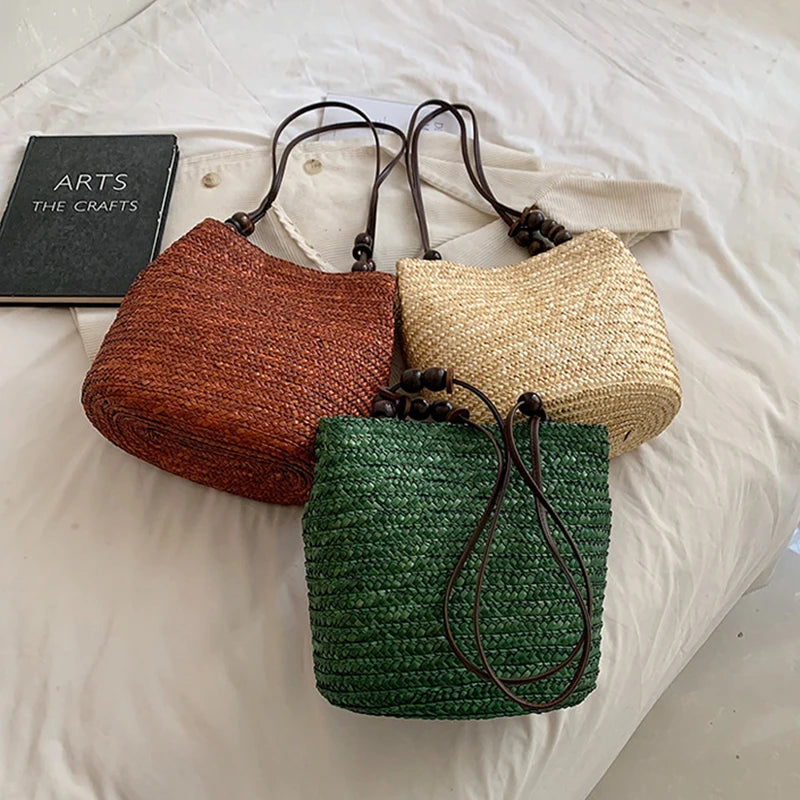 Casual Straw Woven Shoulder Bags For Women Wicker Handbags Handmade Summer Beach Bag Female Travel Large Capacity Rattan Totes