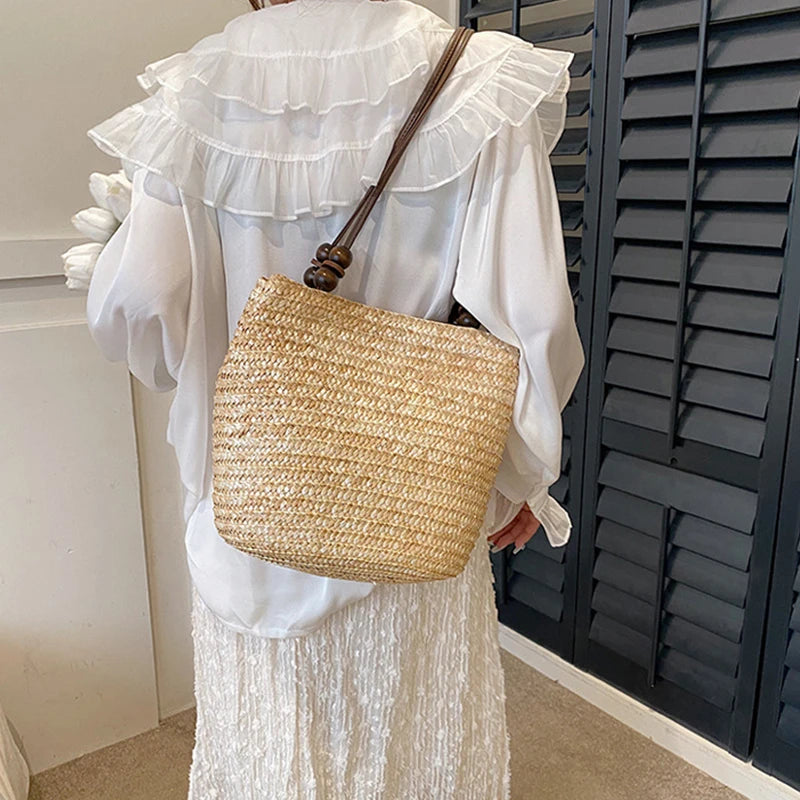 Casual Straw Woven Shoulder Bags For Women Wicker Handbags Handmade Summer Beach Bag Female Travel Large Capacity Rattan Totes