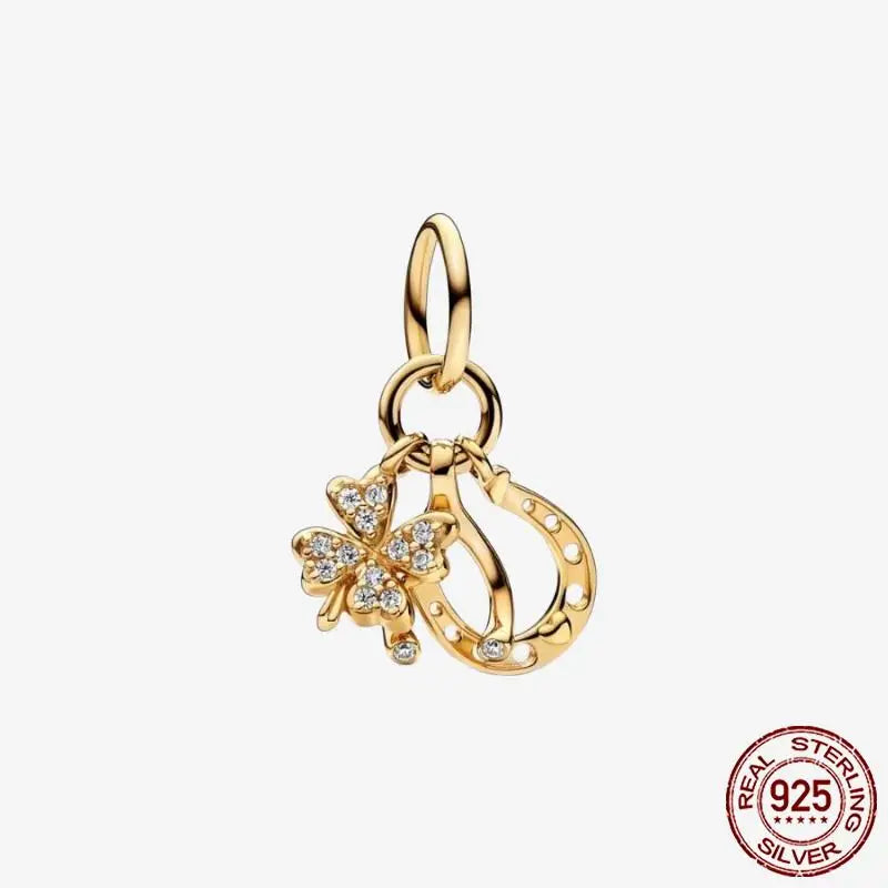 925 Sterling Silver Gold Heart Plated Dangle Charm for Original Bracelet Beads Jewelry DIY Birthday Gift for Women plata de ley
