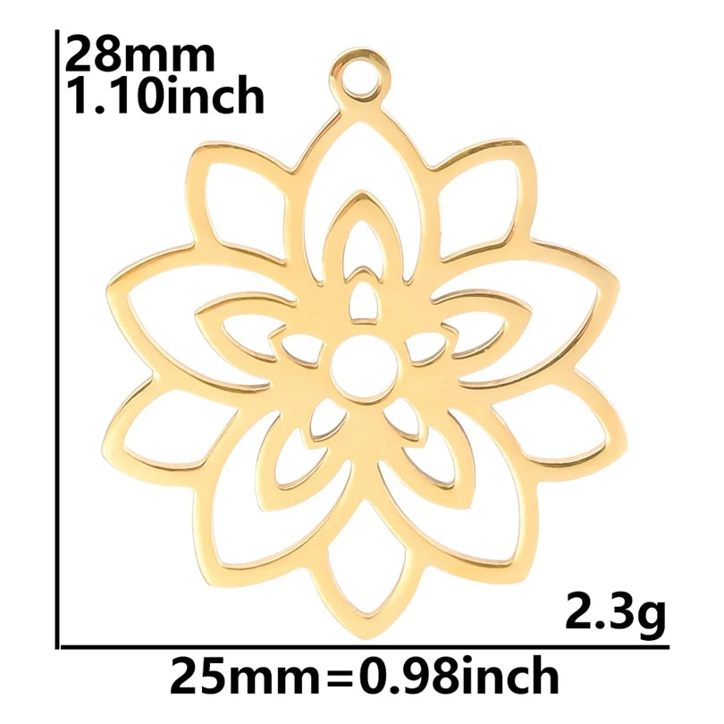 5pcs/Lot 18k Real Gold Plated Rose Lotus Bulk Charms For Jewelry Making Supplies DIY Sunflower Pendants Stainless Steel Charm