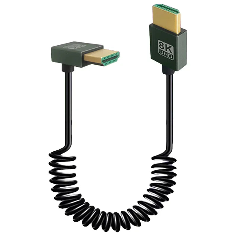 1M Portable 8K UHD Coiled Cable Mini/Micro HDMI-compatible Stretch Spring Cord for PC Laptop Tablet Camera DV Monitor HDTV