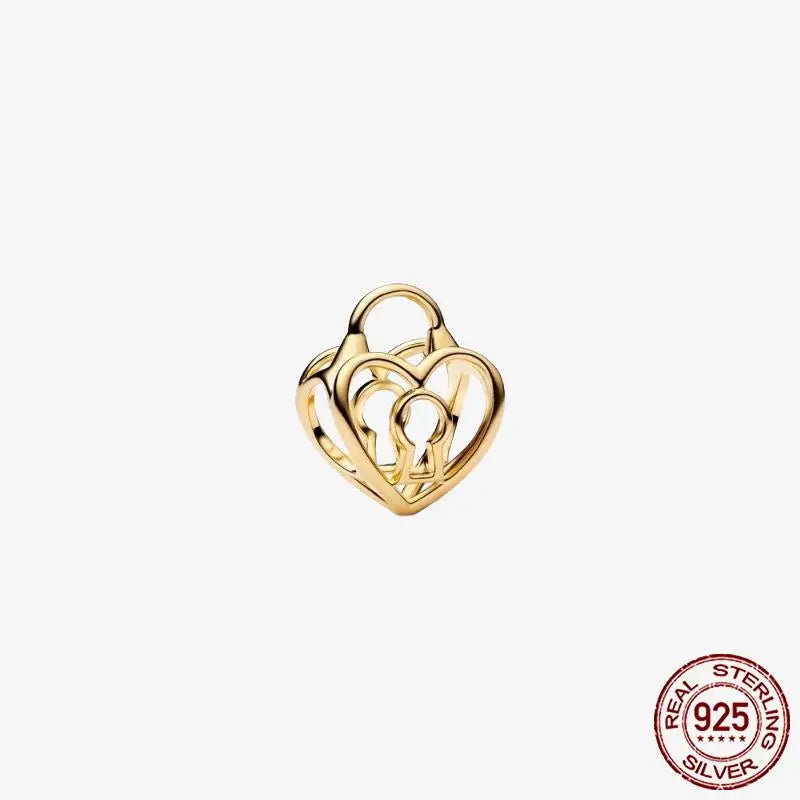 925 Sterling Silver Gold Heart Plated Dangle Charm for Original Bracelet Beads Jewelry DIY Birthday Gift for Women plata de ley