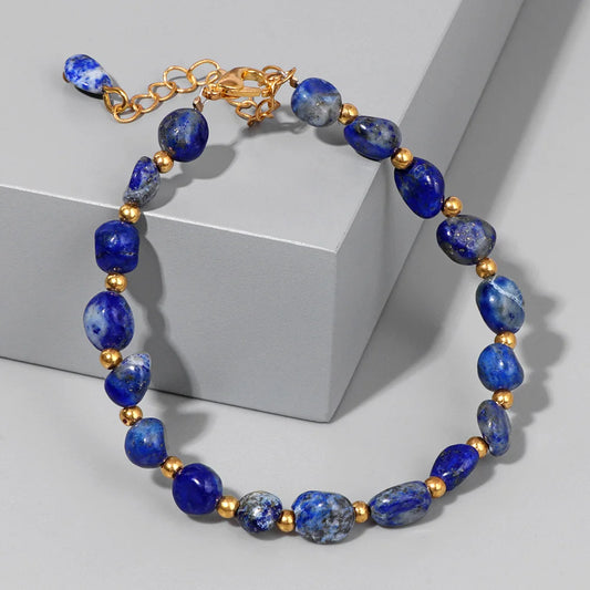 Natural Stone Lapis Lazuli Beads Bracelet Irregular Chip Stone Adjustable Bracelets Tiger Eye Agates Bangles Women Fine Jewelry
