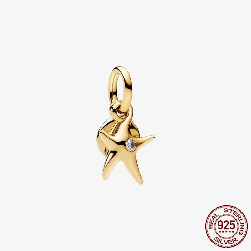 925 Sterling Silver Gold Heart Plated Dangle Charm for Original Bracelet Beads Jewelry DIY Birthday Gift for Women plata de ley