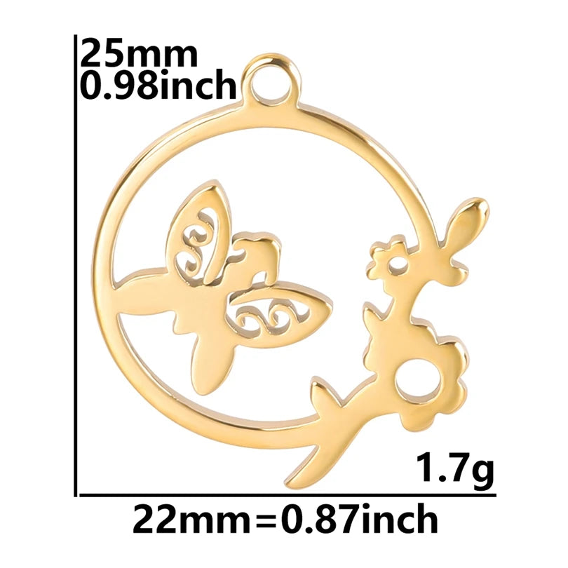 5pcs/Lot 18k Real Gold Plated Rose Lotus Bulk Charms For Jewelry Making Supplies DIY Sunflower Pendants Stainless Steel Charm