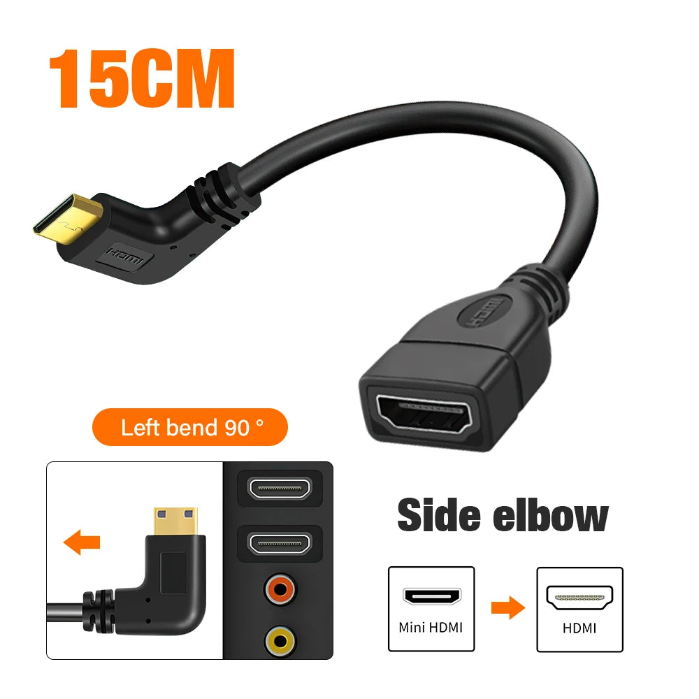 Mini HDMI To Female HDMI Extension Cable 90 Degree Elbow Adapter For TV Box/Stick Camera PS4 PS5 Xbox 4K 2K Converter Short Wire