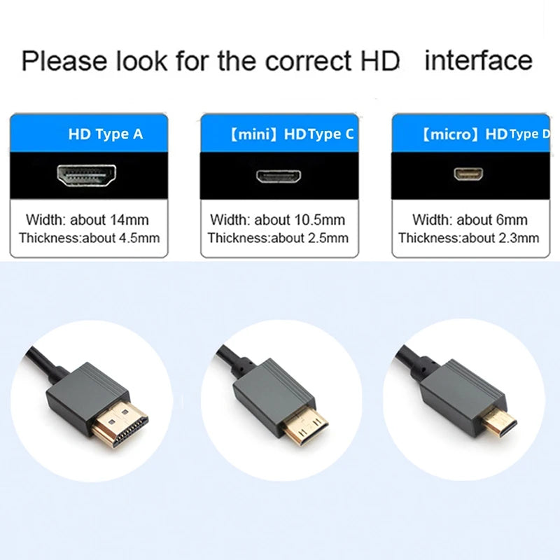 1M Portable 8K UHD Coiled Cable Mini/Micro HDMI-compatible Stretch Spring Cord for PC Laptop Tablet Camera DV Monitor HDTV