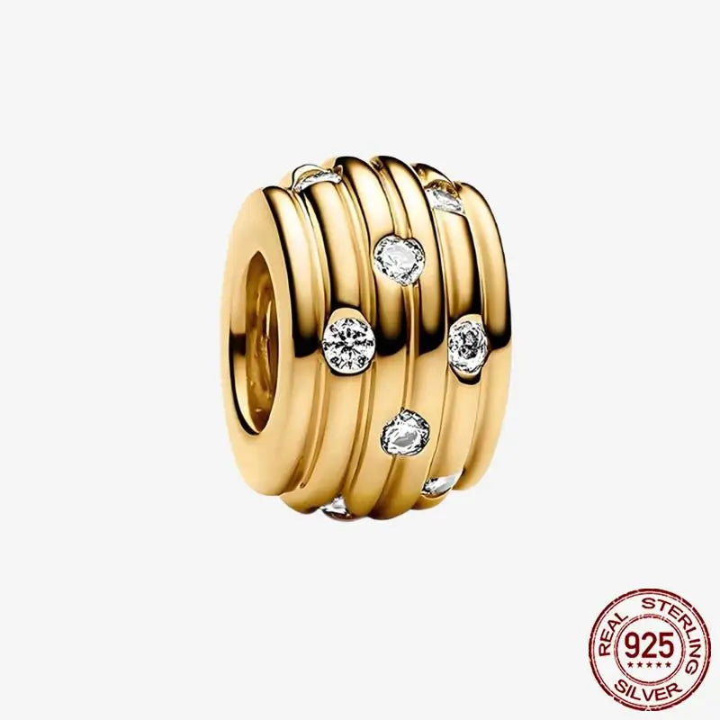 925 Sterling Silver Gold Heart Plated Dangle Charm for Original Bracelet Beads Jewelry DIY Birthday Gift for Women plata de ley