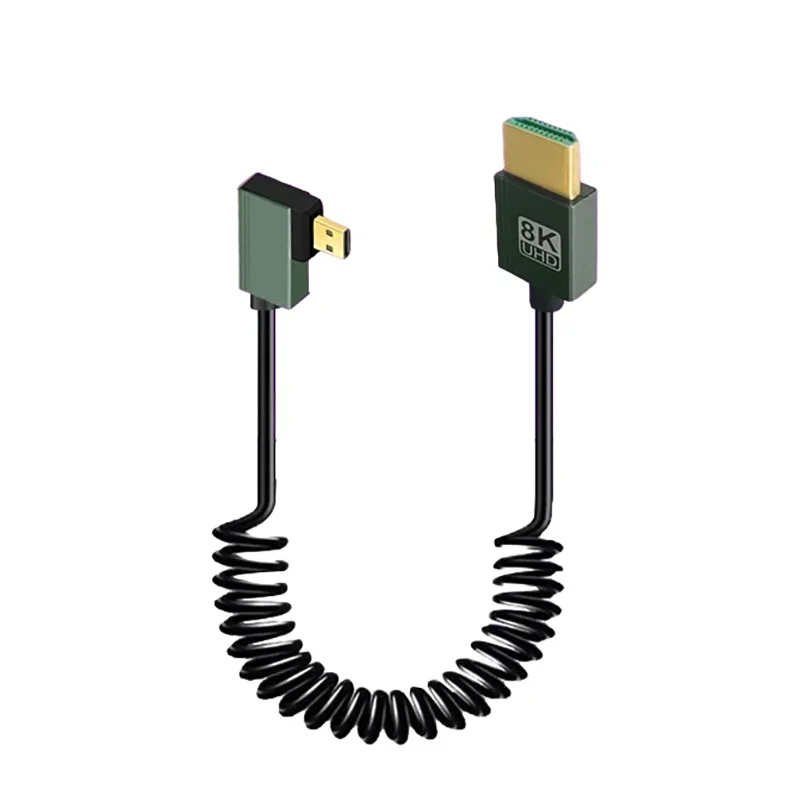 1M Portable 8K UHD Coiled Cable Mini/Micro HDMI-compatible Stretch Spring Cord for PC Laptop Tablet Camera DV Monitor HDTV