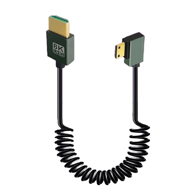 1M Portable 8K UHD Coiled Cable Mini/Micro HDMI-compatible Stretch Spring Cord for PC Laptop Tablet Camera DV Monitor HDTV