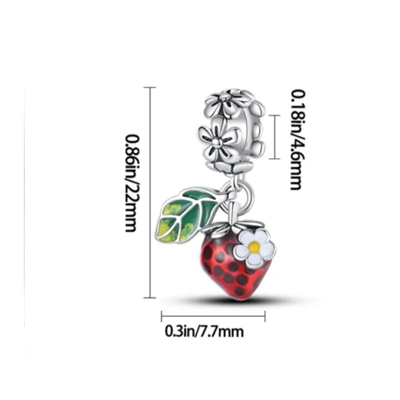 925 Sterling Silver  Strawberries,  Charms Pendant with Cubic Zirconia,Fit DIY bracelet necklace Gift for Her,Colgante Plata