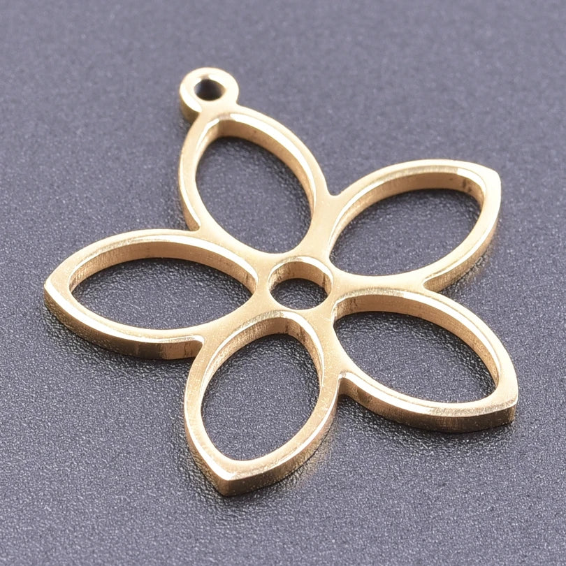 5pcs/Lot 18k Real Gold Plated Rose Lotus Bulk Charms For Jewelry Making Supplies DIY Sunflower Pendants Stainless Steel Charm