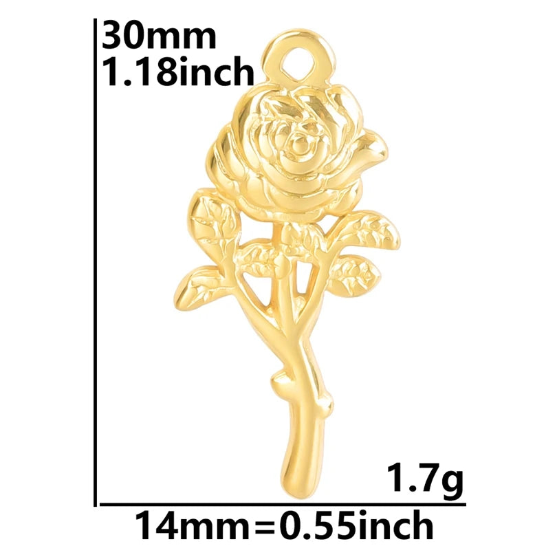 5pcs/Lot 18k Real Gold Plated Rose Lotus Bulk Charms For Jewelry Making Supplies DIY Sunflower Pendants Stainless Steel Charm