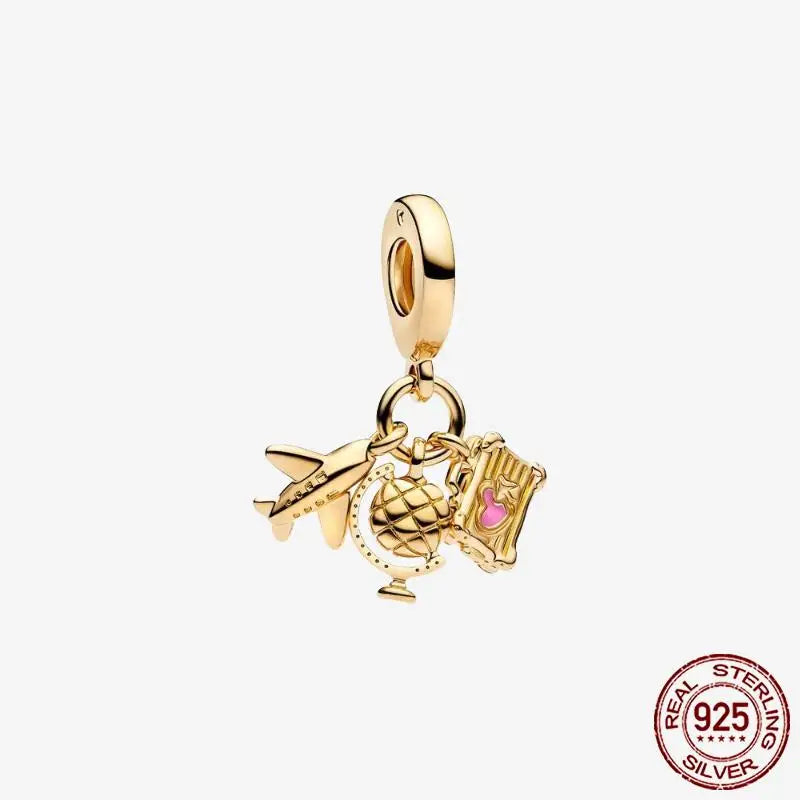 925 Sterling Silver Gold Heart Plated Dangle Charm for Original Bracelet Beads Jewelry DIY Birthday Gift for Women plata de ley