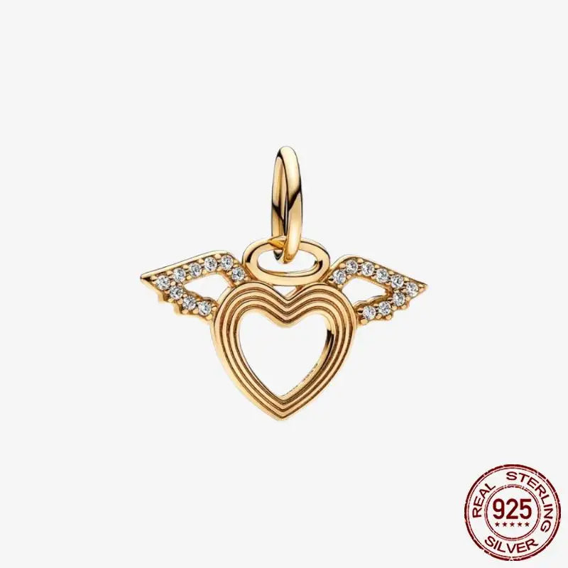 925 Sterling Silver Gold Heart Plated Dangle Charm for Original Bracelet Beads Jewelry DIY Birthday Gift for Women plata de ley