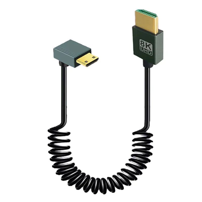 1M Portable 8K UHD Coiled Cable Mini/Micro HDMI-compatible Stretch Spring Cord for PC Laptop Tablet Camera DV Monitor HDTV