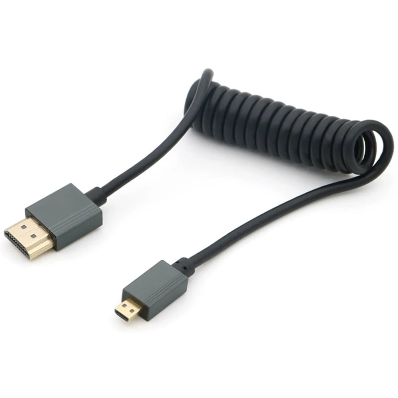 1M Portable 8K UHD Coiled Cable Mini/Micro HDMI-compatible Stretch Spring Cord for PC Laptop Tablet Camera DV Monitor HDTV